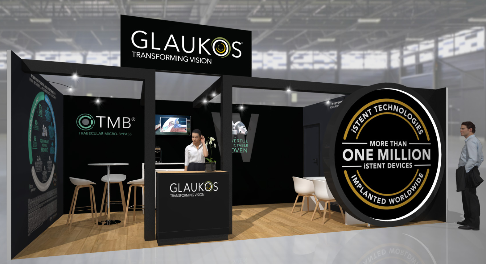Vue 3D Stand sur mesure Glaukos OB Brussels congrès ophtalmologique