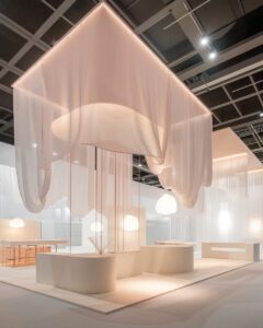 stand premium en structure textile rétroéclairée, conçu pour créer un repère visuel fort, favorisant la visibilité et l’identification de marque en salon